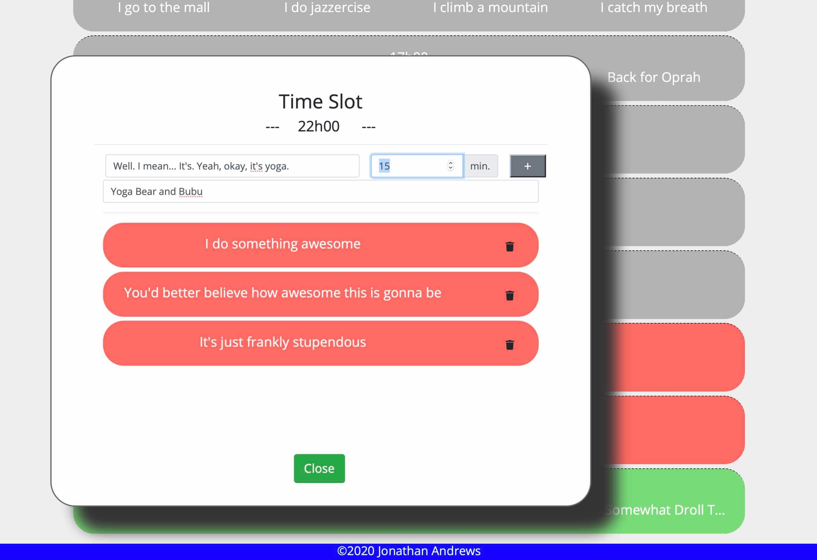 Screen shot of day planning stupendousness